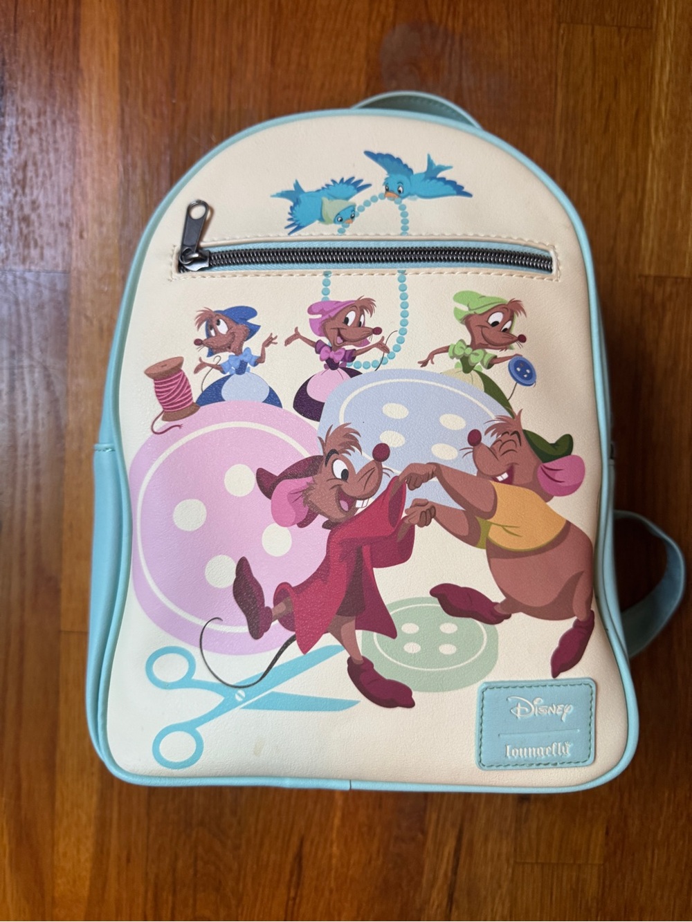 Disney Loungewfly Cinderella’s Mice white and blue backpack